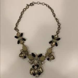 J Crew brass necklace black, gray, clear accents